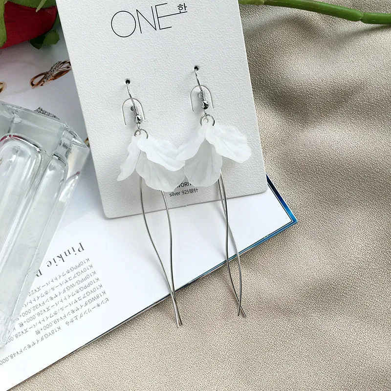 Eternal Petal Long Earrings: Vienna Verve Collection - Korean Inspired Metal Earrings for Women