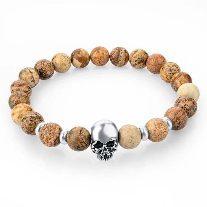 Fashion Handmade Tiger Eye Natural Stone Skull Bracelets & Bangles Black Lava Beads Bracelets For Women Men Jewelry