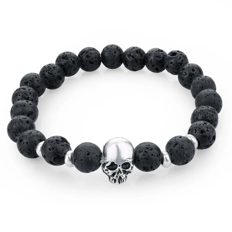 Fashion Handmade Tiger Eye Natural Stone Skull Bracelets & Bangles Black Lava Beads Bracelets For Women Men Jewelry