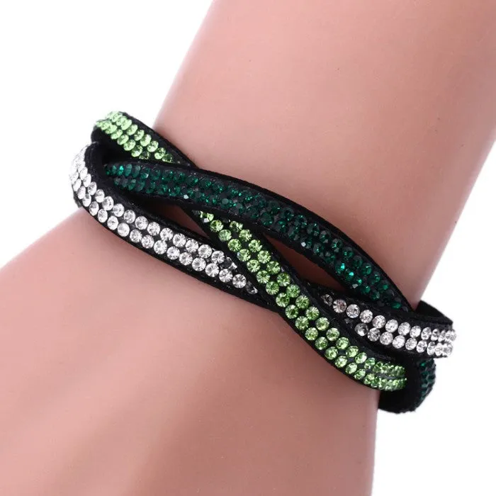 Fashion Jewelry 6 Layer Wrap Bracelets Slake Leather Bracelets With Rhinestone Crystals Bracelets Couple Bracelets