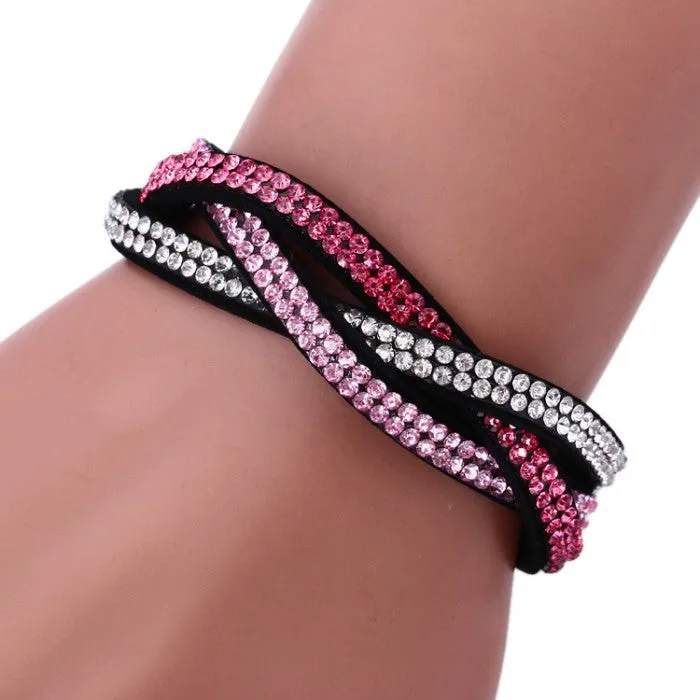 Fashion Jewelry 6 Layer Wrap Bracelets Slake Leather Bracelets With Rhinestone Crystals Bracelets Couple Bracelets