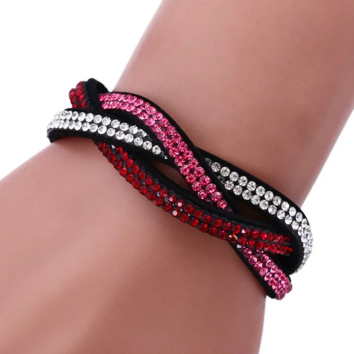 Fashion Jewelry 6 Layer Wrap Bracelets Slake Leather Bracelets With Rhinestone Crystals Bracelets Couple Bracelets