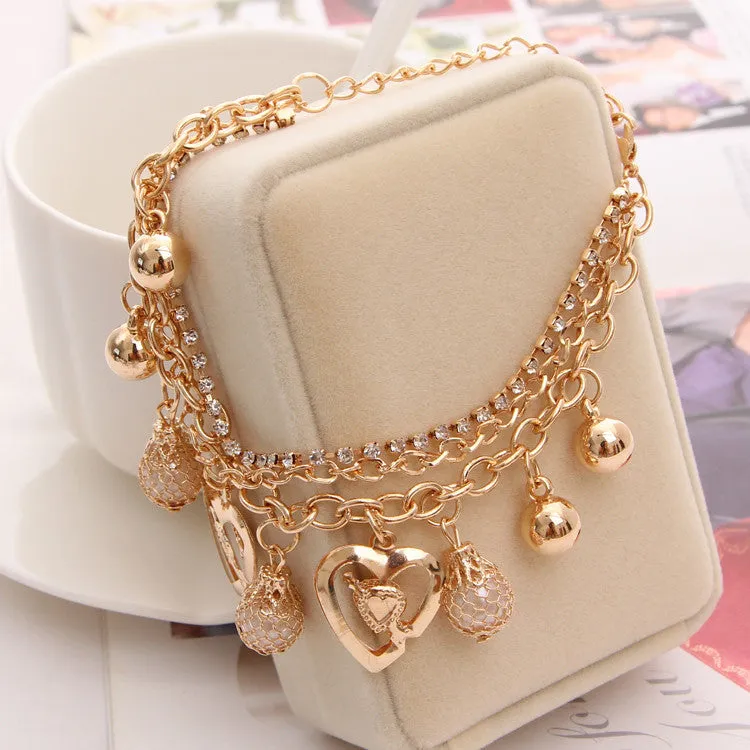 Fashion Jewelry Gold Chain Jewelry Heart Pendant Multilayer bracelets & bangles