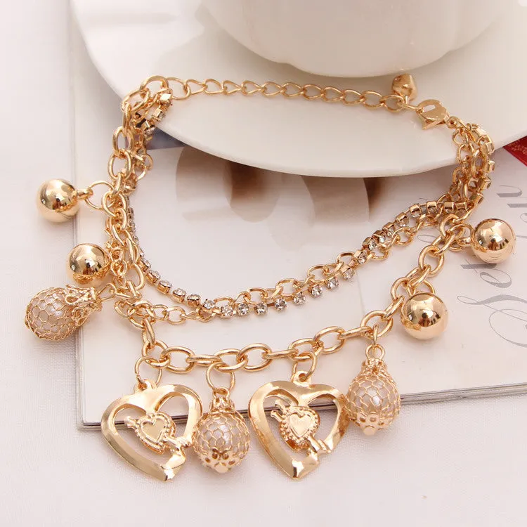 Fashion Jewelry Gold Chain Jewelry Heart Pendant Multilayer bracelets & bangles