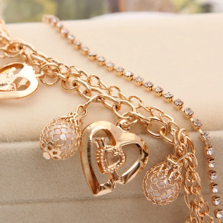 Fashion Jewelry Gold Chain Jewelry Heart Pendant Multilayer bracelets & bangles