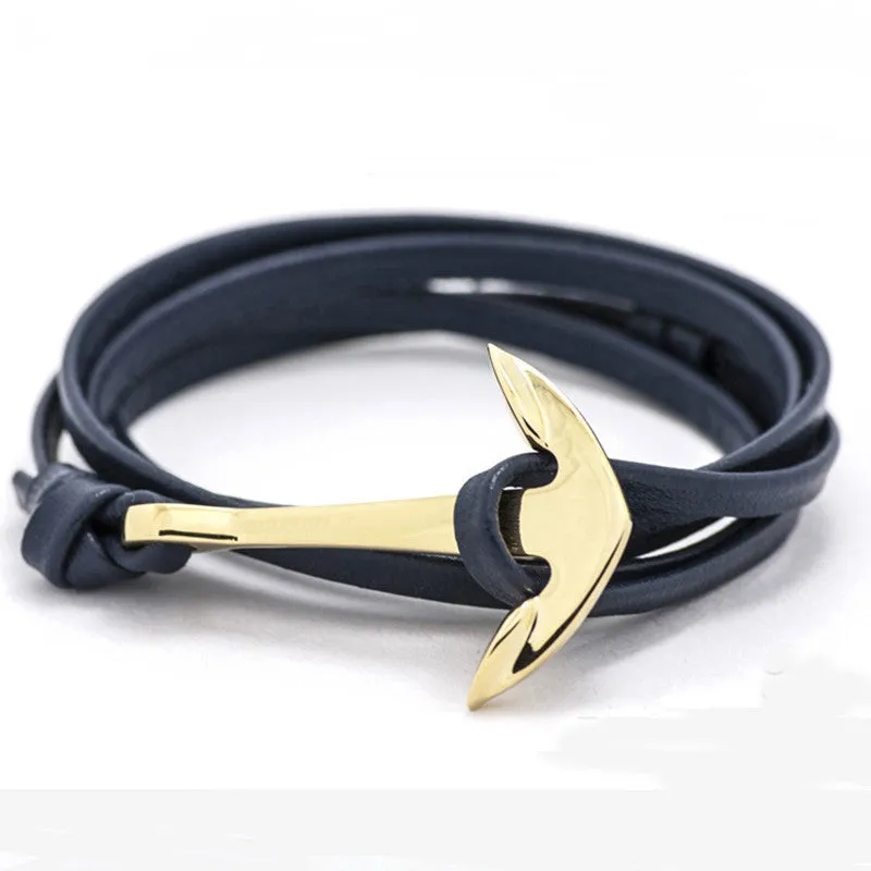 Fashion Jewelry Multilayer Gold Alloy Anchor Bracelet Men Leather Bracelet for Women&Men friendship bracelets