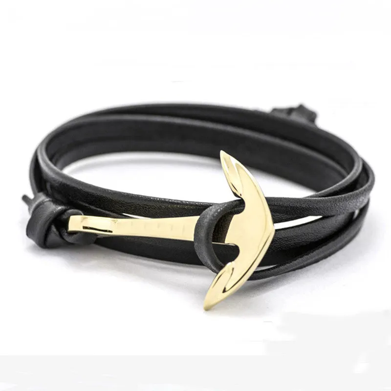 Fashion Jewelry Multilayer Gold Alloy Anchor Bracelet Men Leather Bracelet for Women&Men friendship bracelets