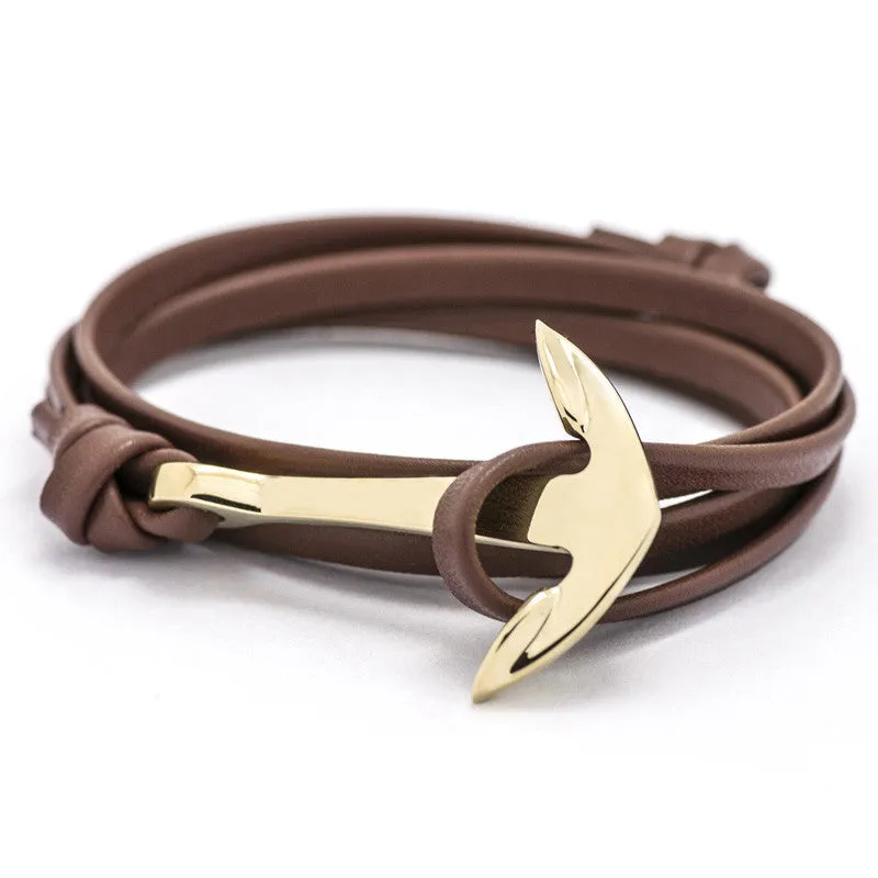 Fashion Jewelry Multilayer Gold Alloy Anchor Bracelet Men Leather Bracelet for Women&Men friendship bracelets