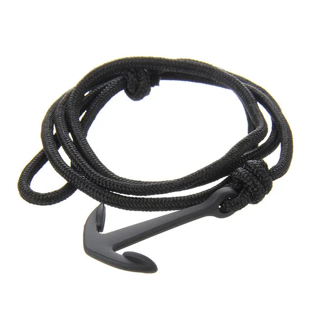 Fashion Jewelry Multilayer Risers Scrub Black Alloy Anchor Bracelet Men Leather Bracelet for Women&Men friendship bracelets