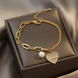 Fashion Trendy Design Pearl Diamond Love Bracelet