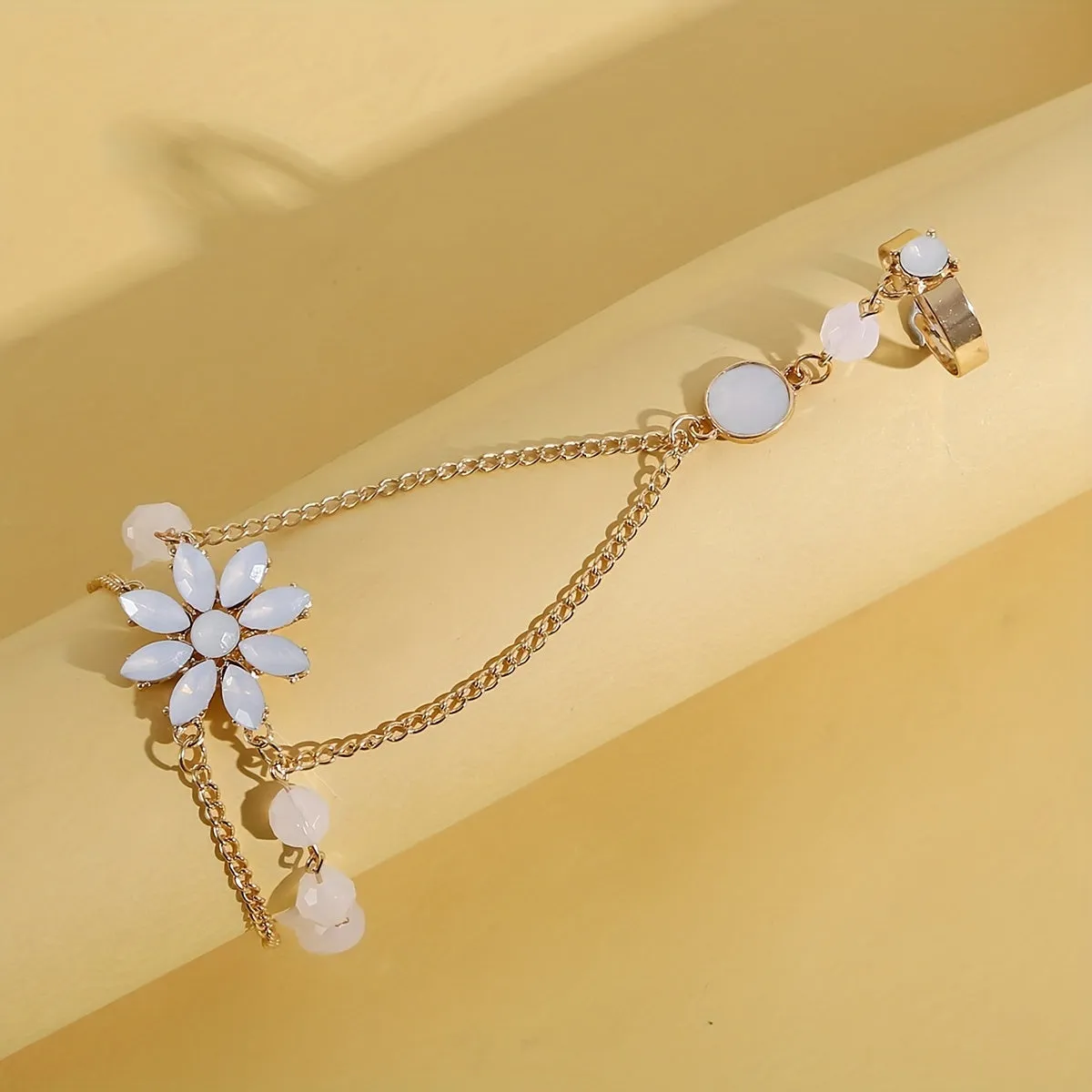 Floral Finger Bracelet Elegant Hand Jewelry for Summer Beach