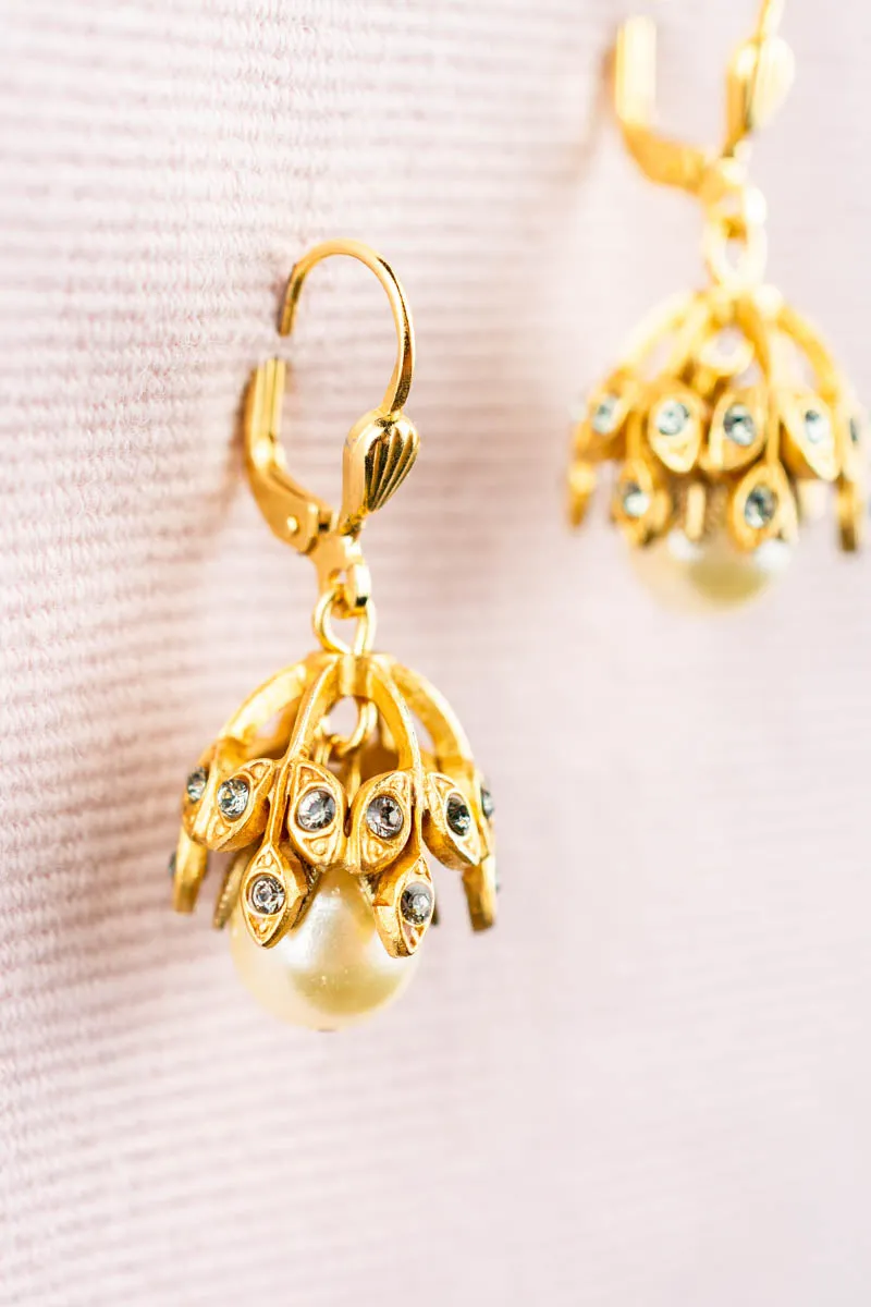 French Rhinestone and Pearl Drop Earrings