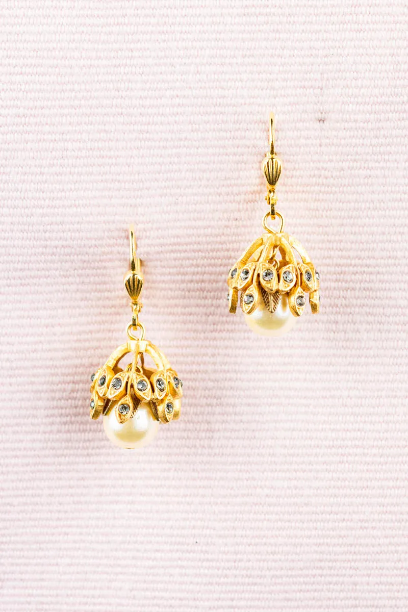 French Rhinestone and Pearl Drop Earrings