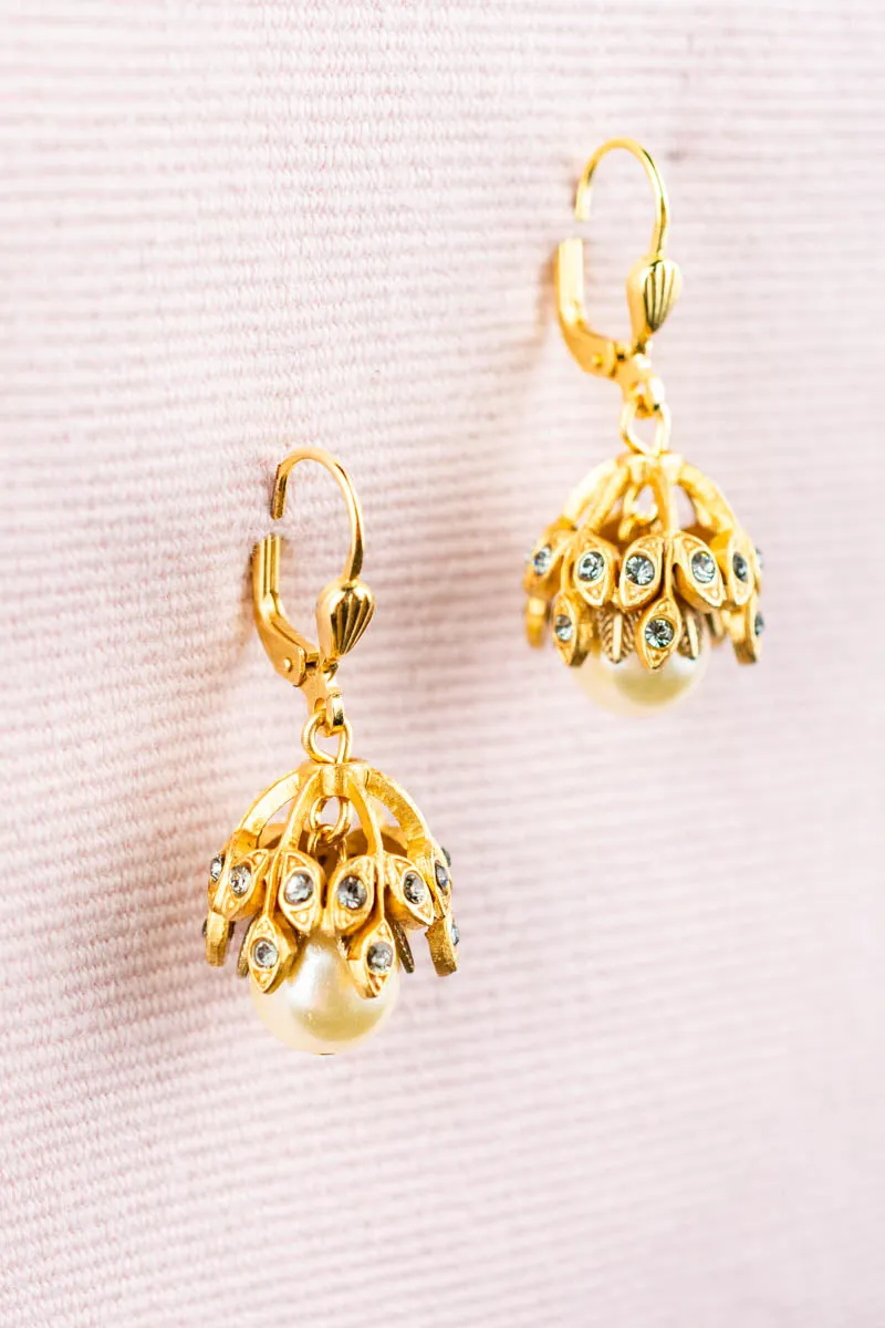 French Rhinestone and Pearl Drop Earrings