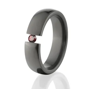 Garnet Tension Ring, Black Zirconium Ring