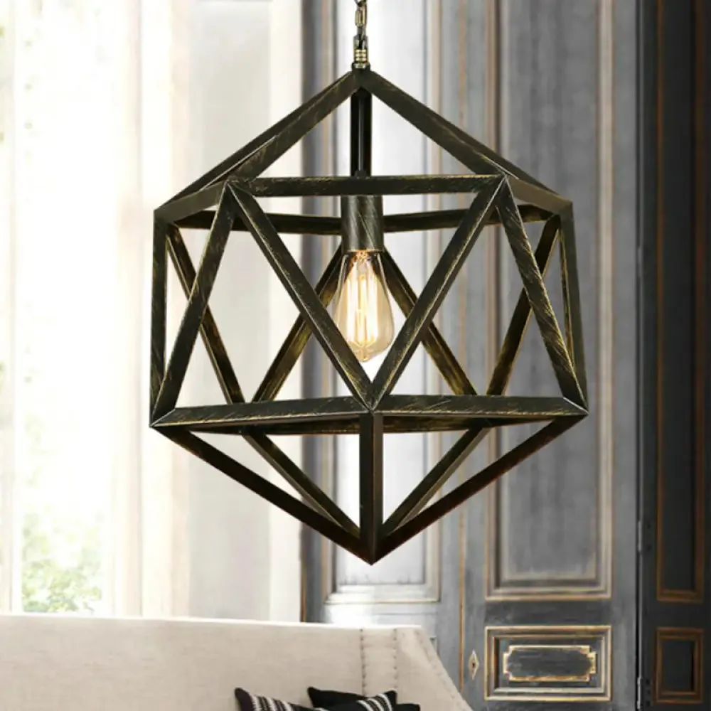 Geometric Industrial Hanging Lamp - 1-Bulb Metal Pendant Light (Black)