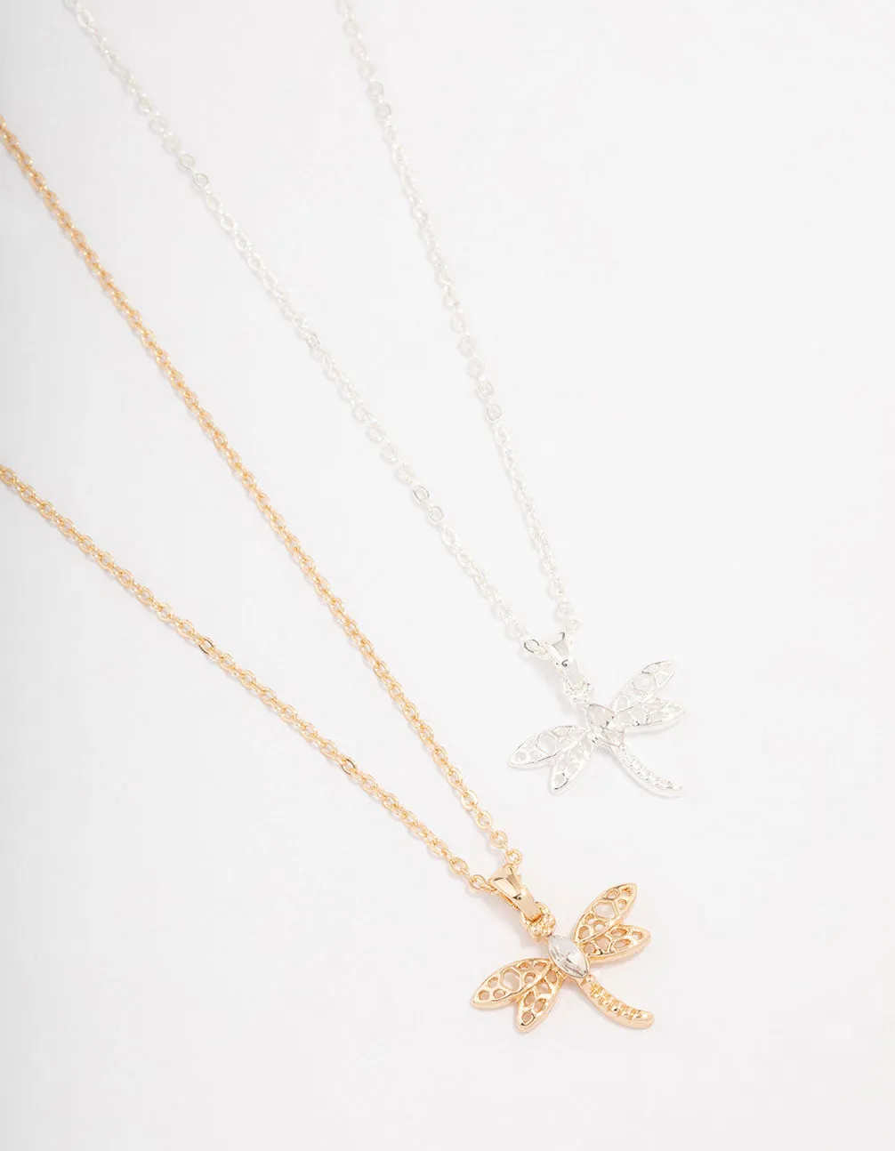 Gold & Silver Dragonfly Necklace 2-Pack