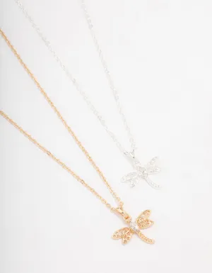 Gold & Silver Dragonfly Necklace 2-Pack