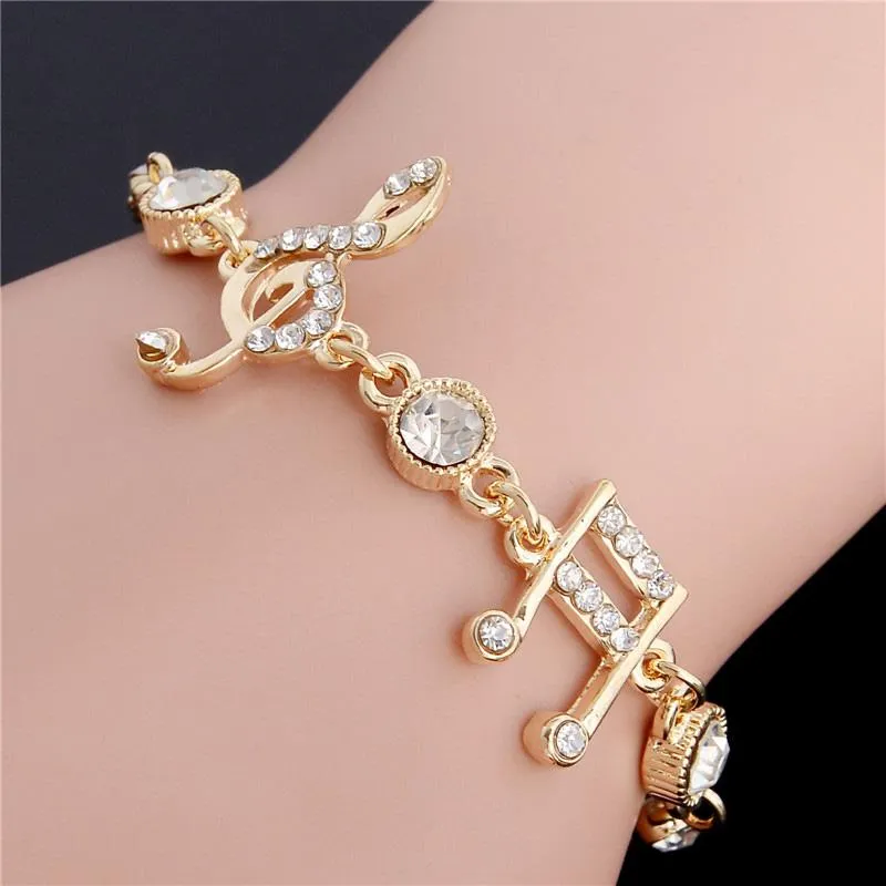 Gold Color Music Notes Bracelet  Zircon Charm Bracelet 24 styles