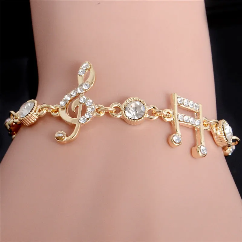 Gold Color Music Notes Bracelet  Zircon Charm Bracelet 24 styles