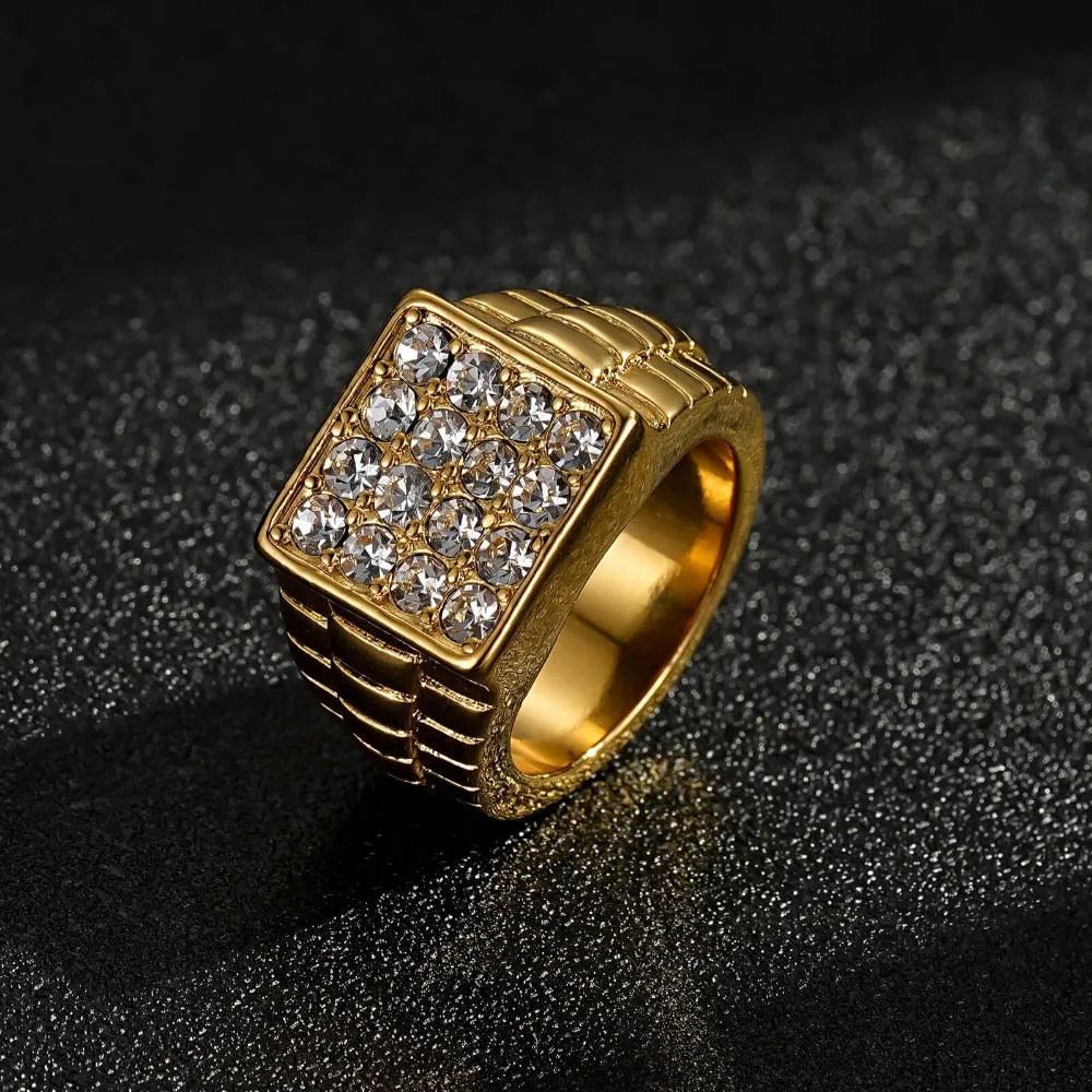 Gold Filled Waterproof Watchlink Ring With Stones Size R/T/V