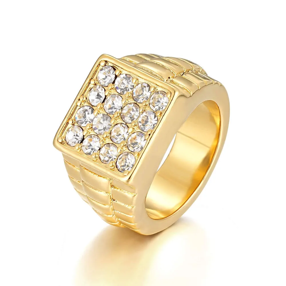 Gold Filled Waterproof Watchlink Ring With Stones Size R/T/V