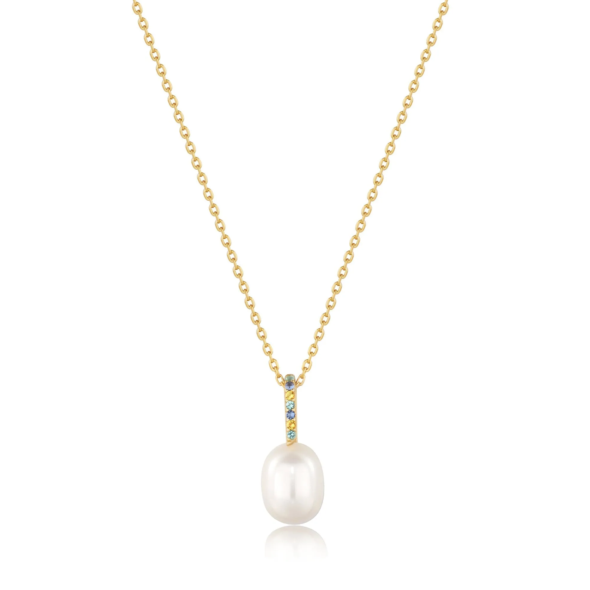 Gold Gem Pearl Drop Pendant Necklace