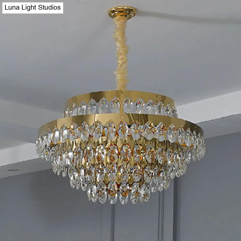 Gold K9 Crystal Chandelier Pendant Light for Living Room - Sleek Multi-Tiered Simplicity