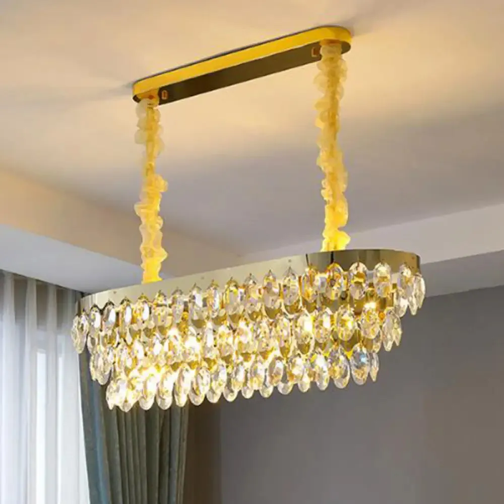 Gold K9 Crystal Chandelier Pendant Light for Living Room - Sleek Multi-Tiered Simplicity