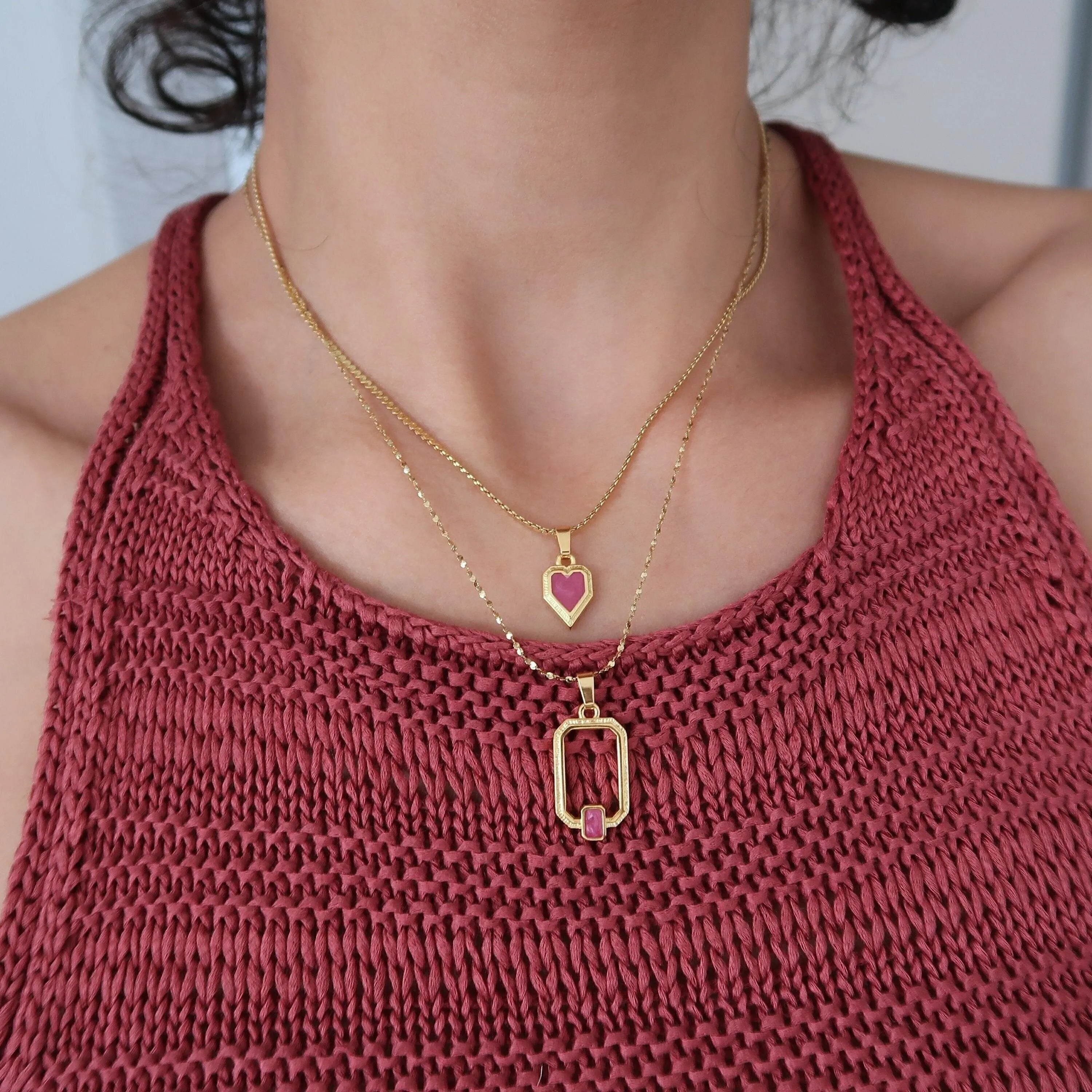 Gold Pendant Necklace Set - Dainty Layered Bohemian Jewelry with Heart Charm