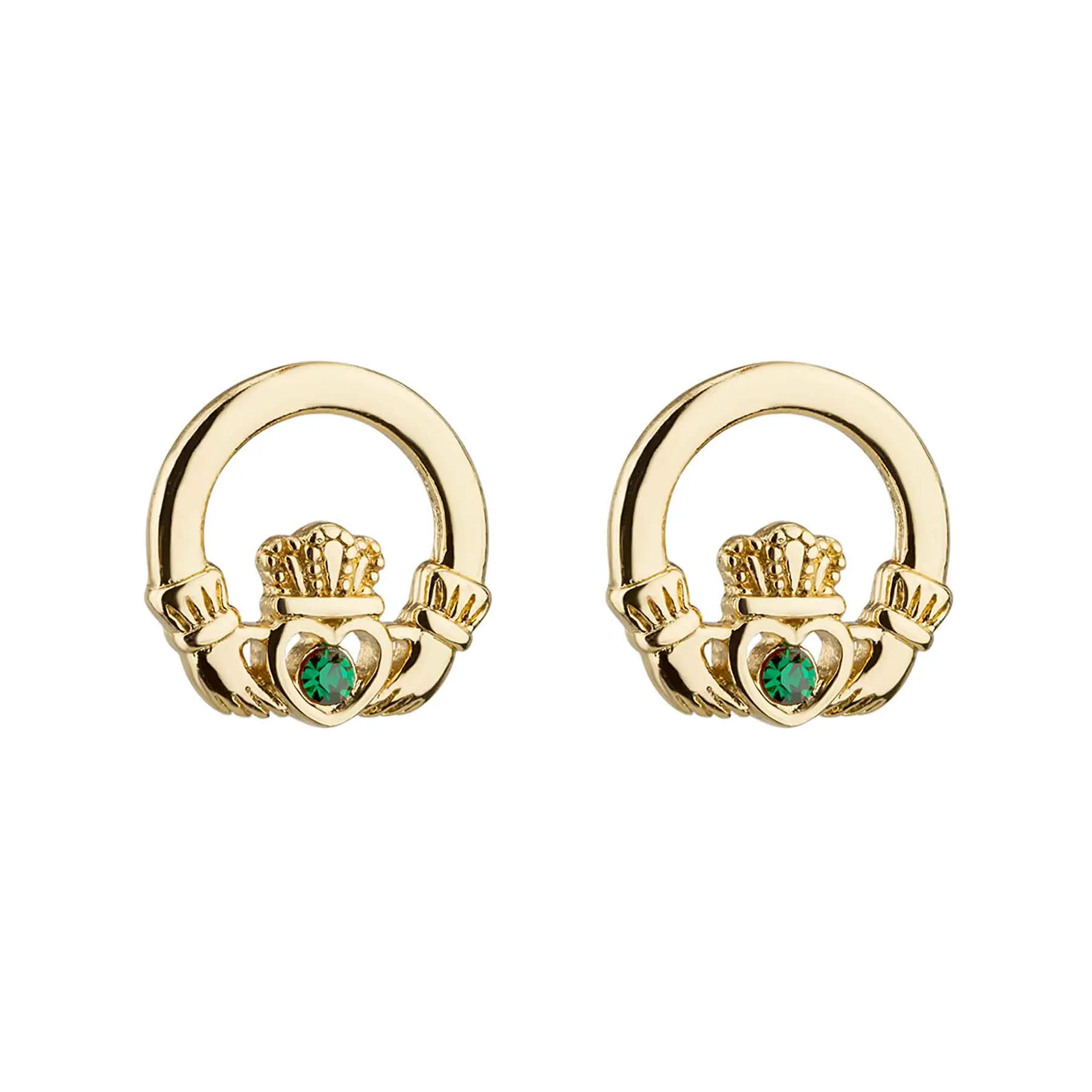 Gold Plate Crystal Claddagh Stud Earrings