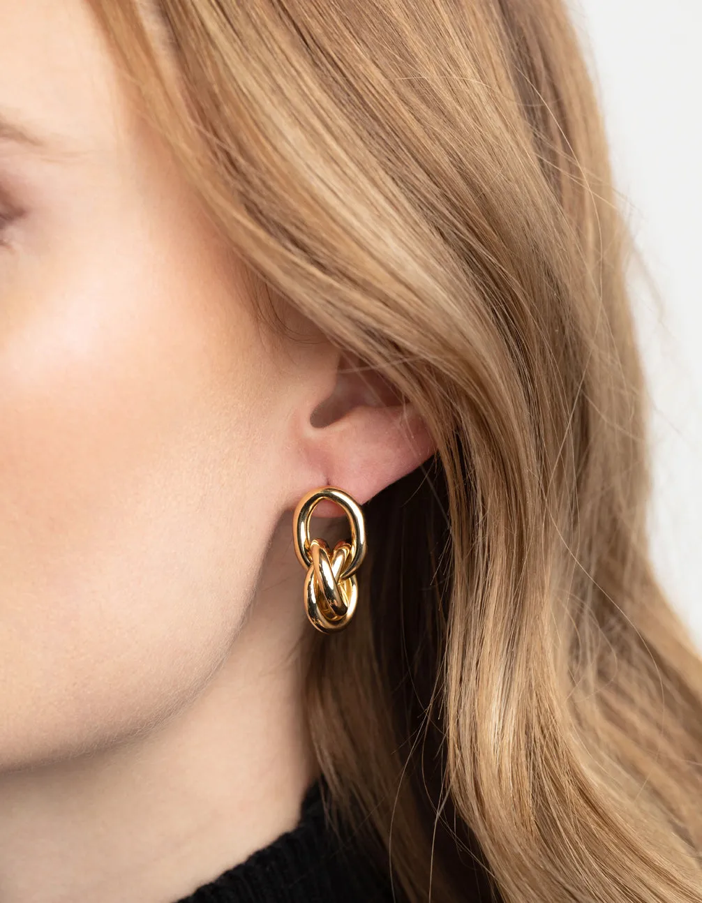 Gold Plated Linked Door Knocker Stud Earrings