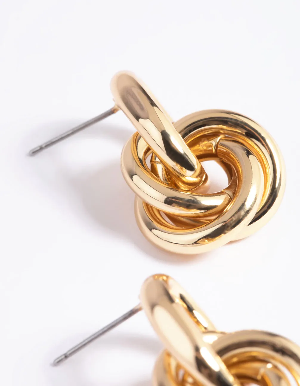 Gold Plated Linked Door Knocker Stud Earrings