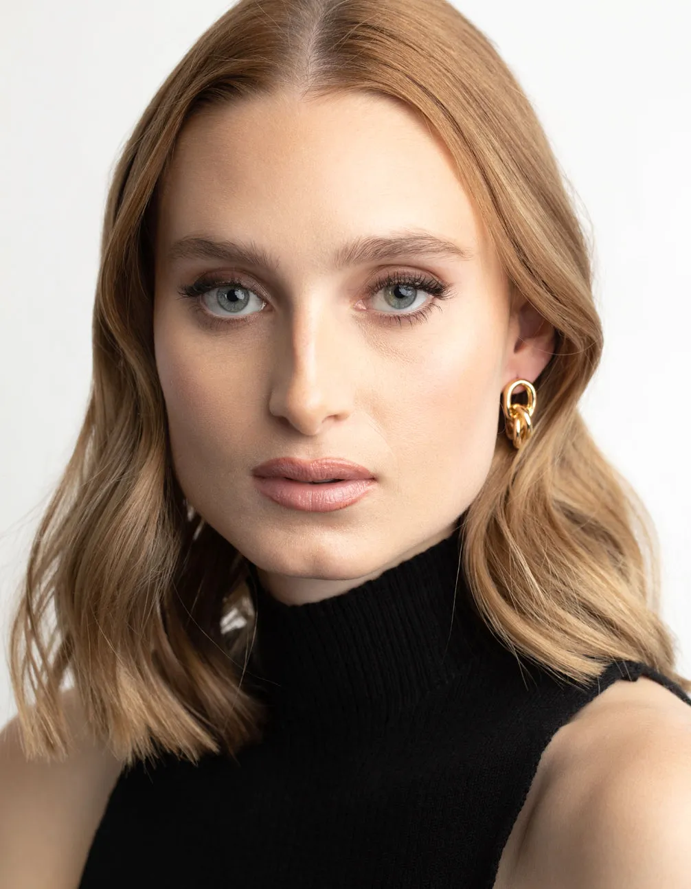 Gold Plated Linked Door Knocker Stud Earrings