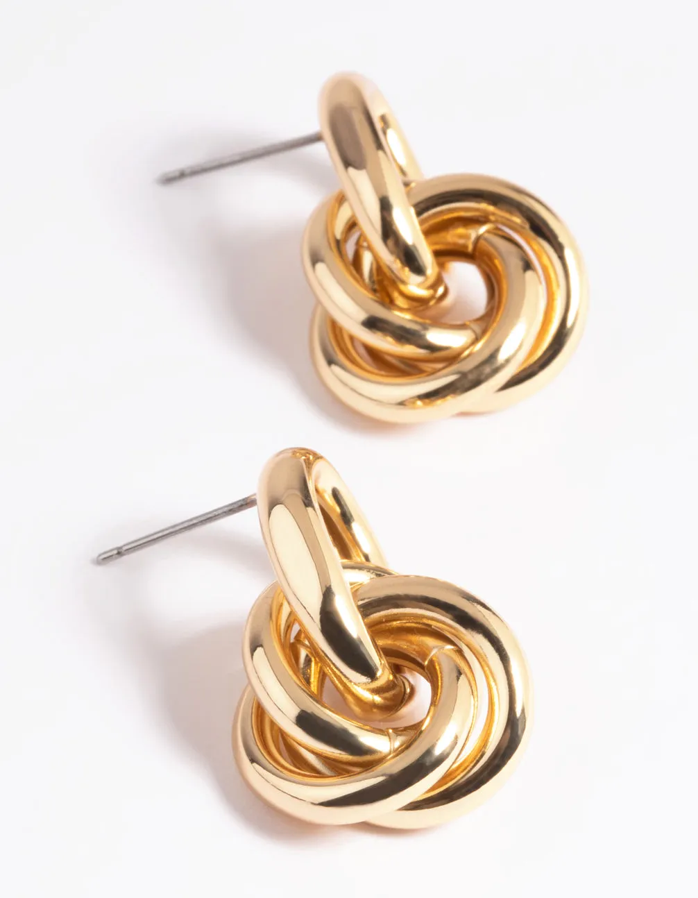 Gold Plated Linked Door Knocker Stud Earrings