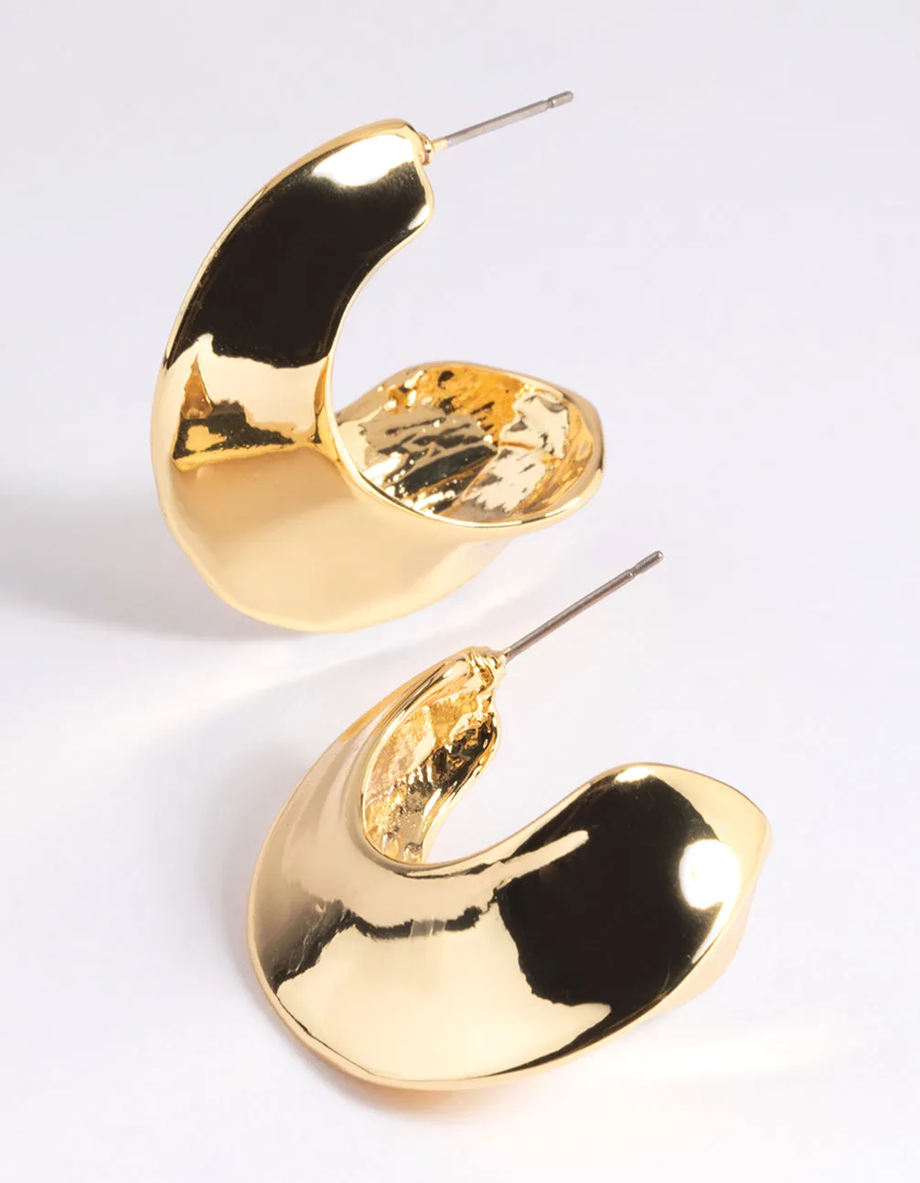 Gold Plated Molten Pointed Hoop Earrings