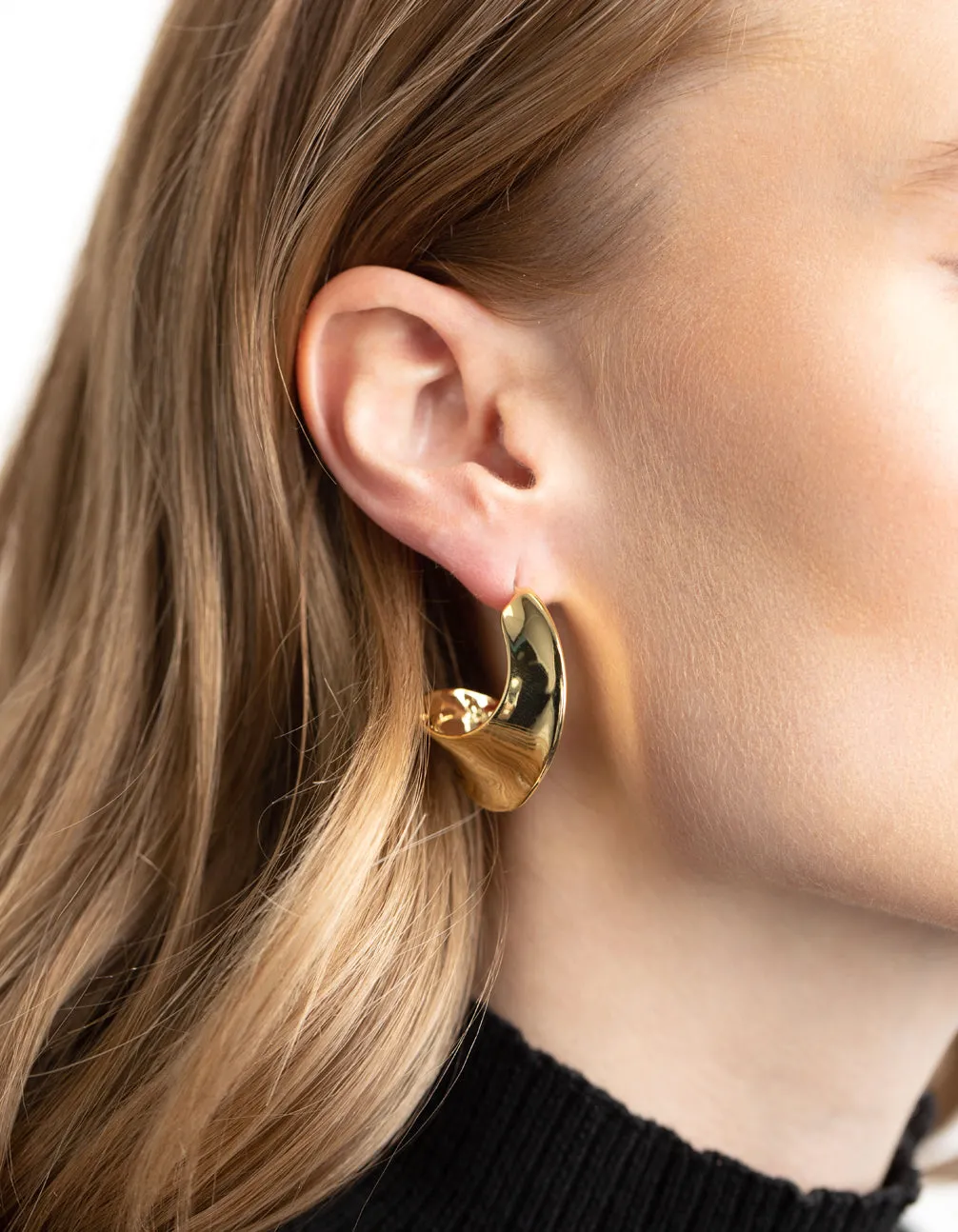 Gold Plated Molten Pointed Hoop Earrings