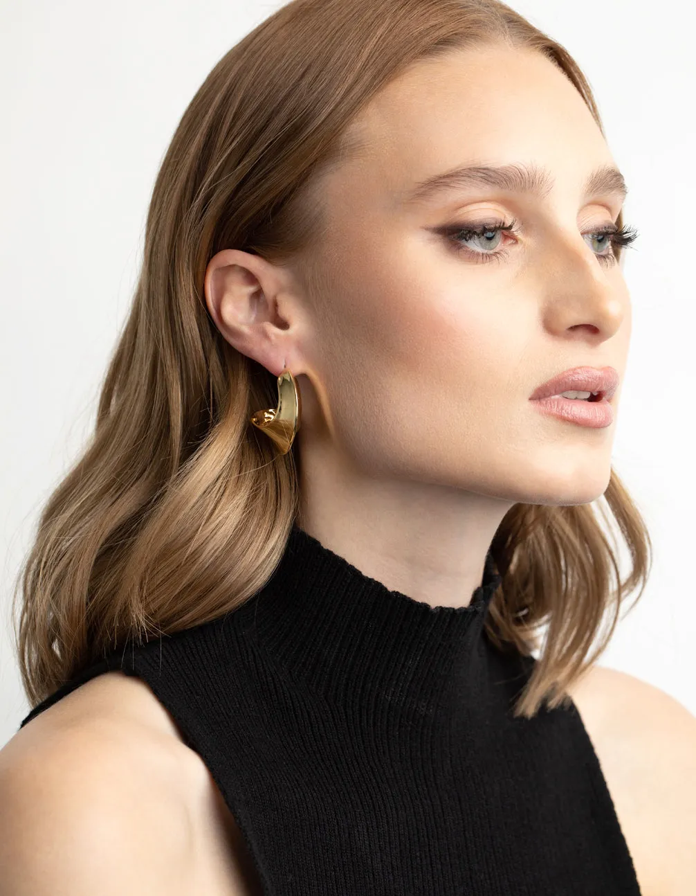 Gold Plated Molten Pointed Hoop Earrings