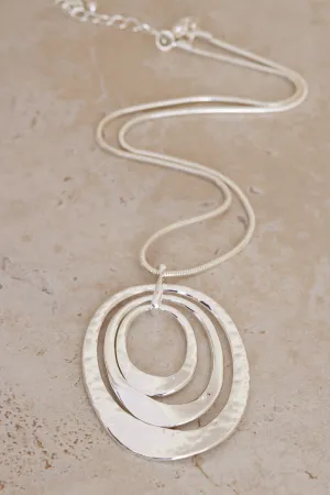 Hammered Double Oval Pendant Necklace - Silver