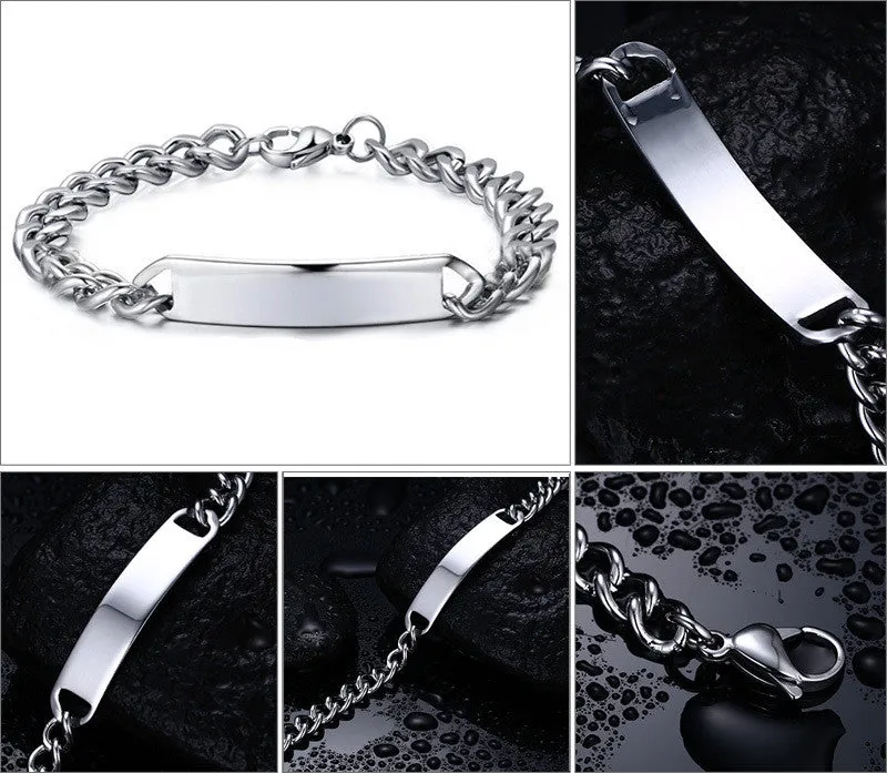 Handmade stainless steel id bracelets bangle men jewelry high quality couple jewelry