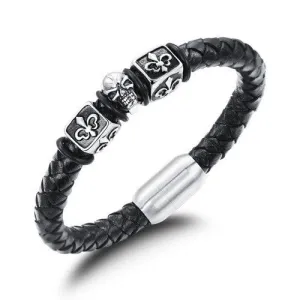 Hot sale new fashion jewelry men's stainless steel skull bracelets leather bracelet rock man accessories