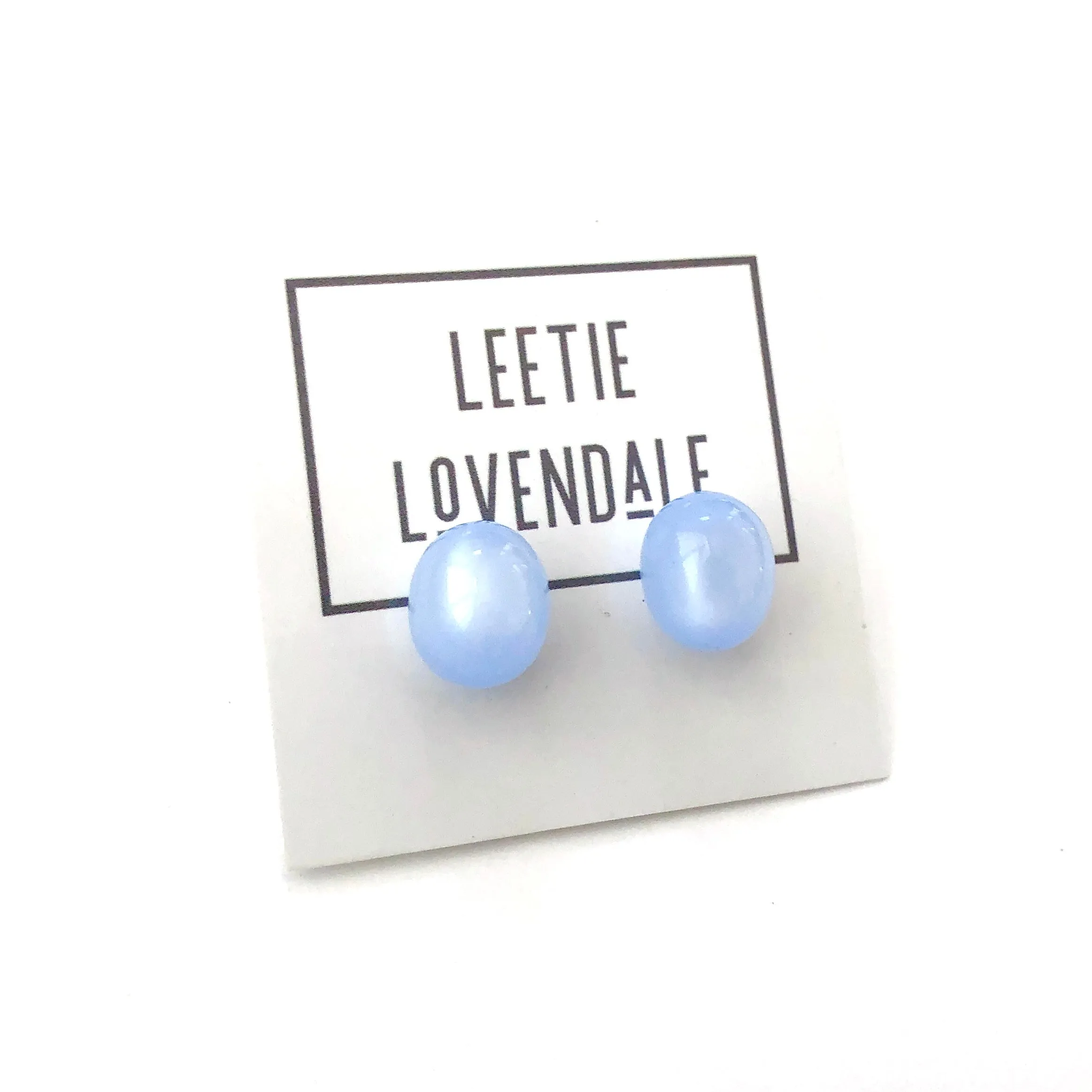 Ice Blue Moonglow Oval Bulb Stud Earrings