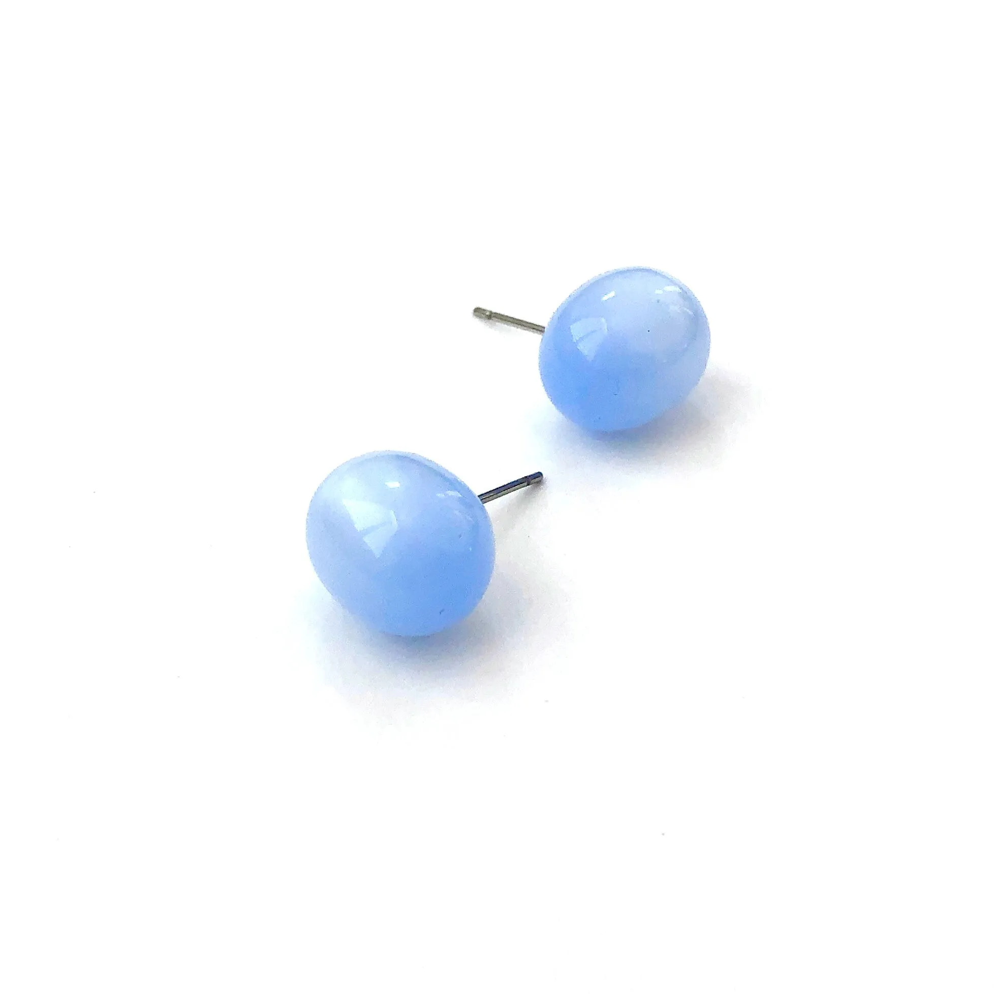 Ice Blue Moonglow Oval Bulb Stud Earrings