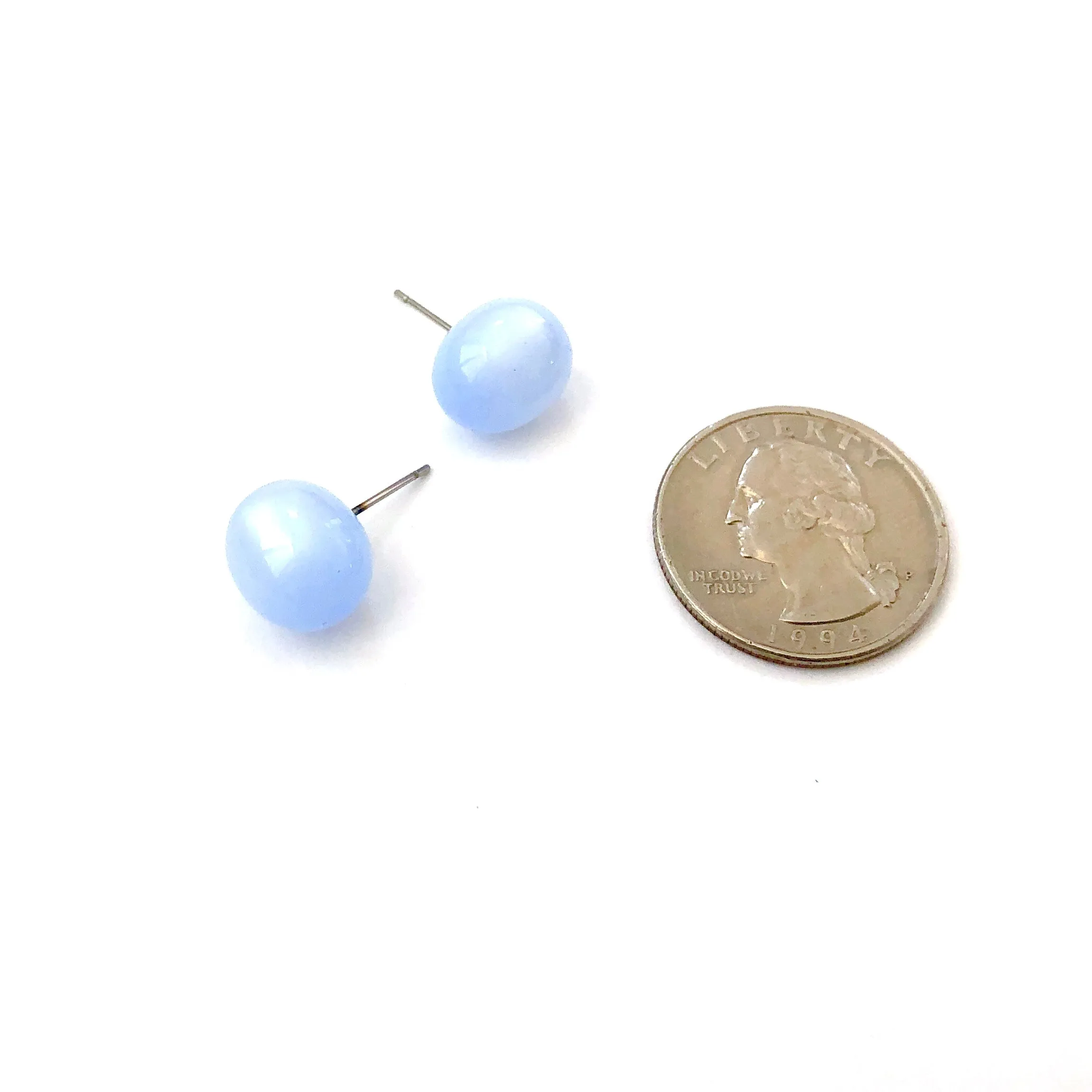 Ice Blue Moonglow Oval Bulb Stud Earrings