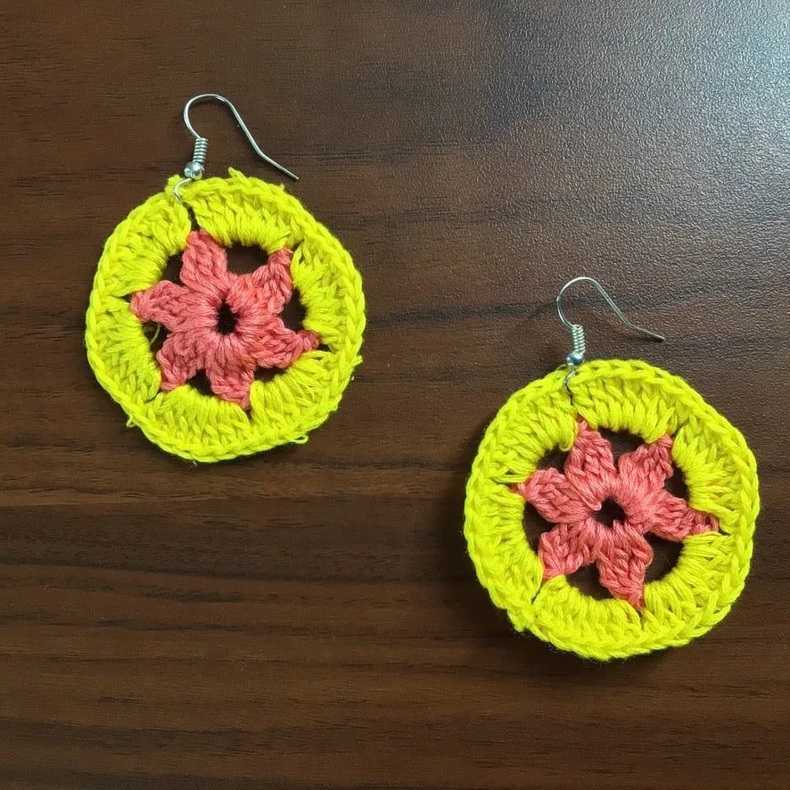 Indiva Handmade Crochet Yellow & Pink Earring