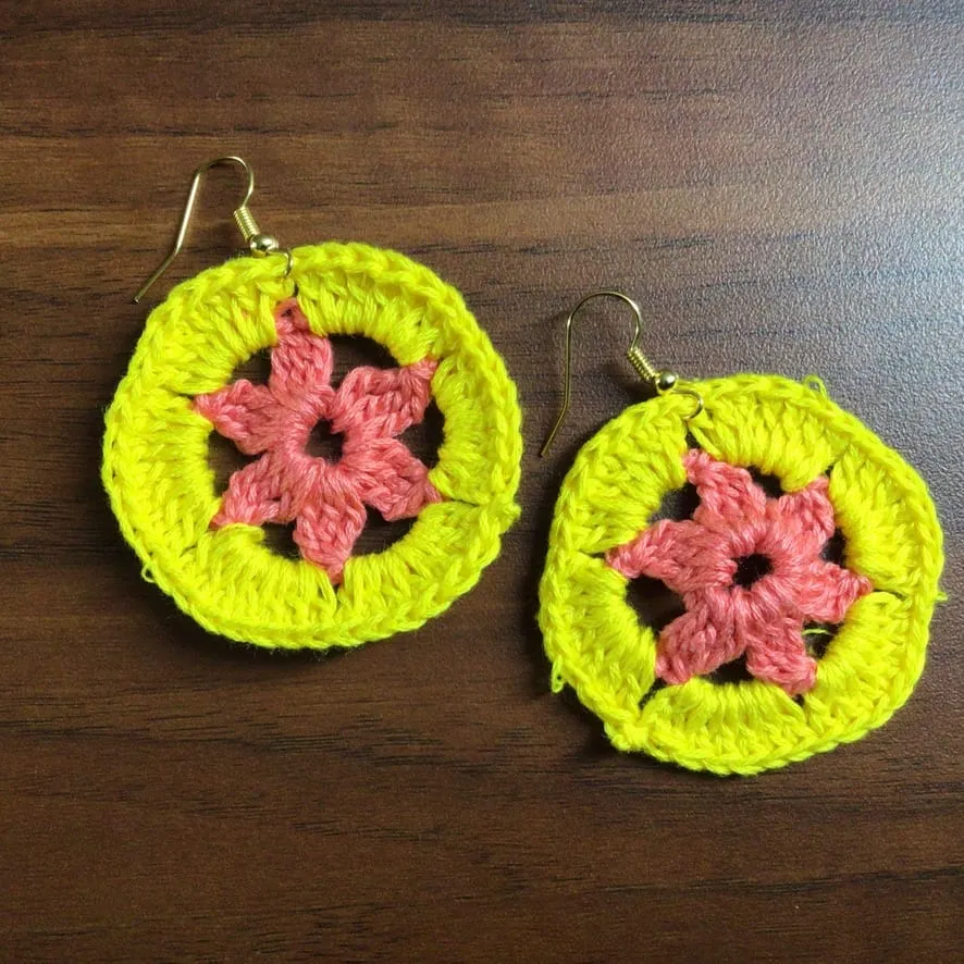 Indiva Handmade Crochet Yellow & Pink Earring