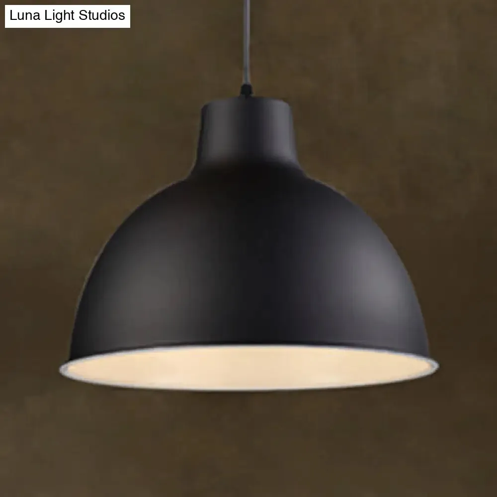 Industrial 1-Head Aluminum Dome Hanging Light in Black/White - Perfect for Dining Rooms