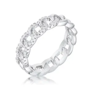 Interlocking Rhodium Chain Design Ring with CZ