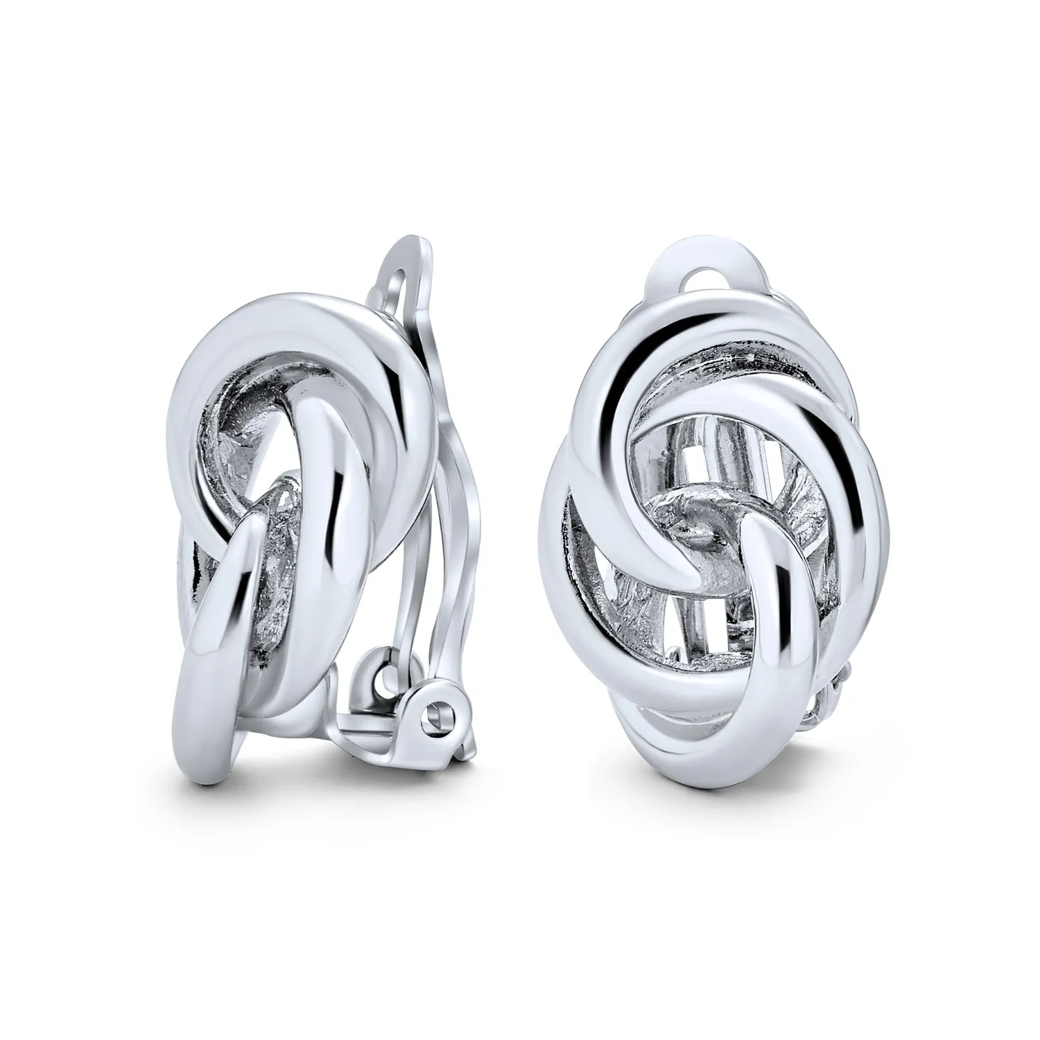 Interlocking Rope Love Knot Clip-On Earrings for Non-Pierced Ears 14K GoldSilver Plated