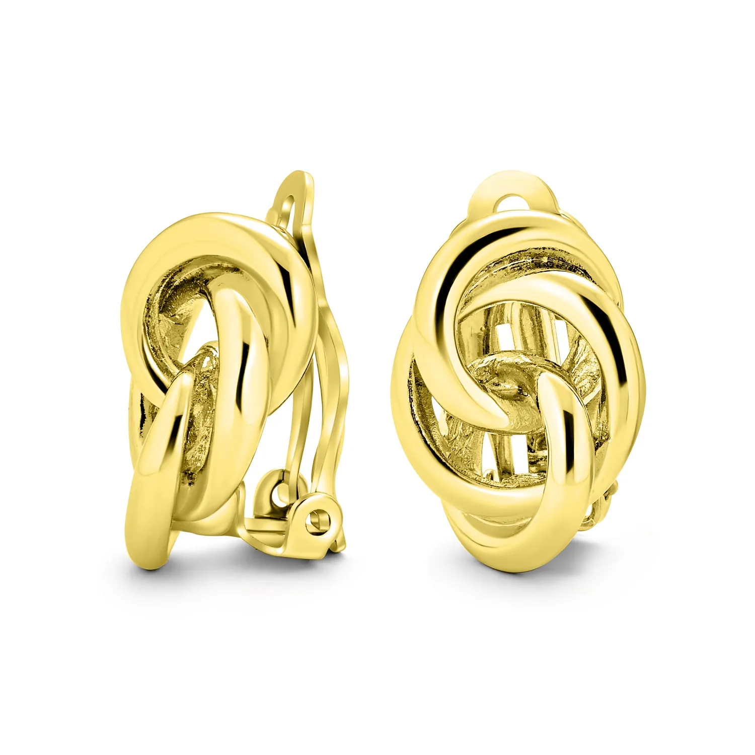 Interlocking Rope Love Knot Clip-On Earrings for Non-Pierced Ears 14K GoldSilver Plated